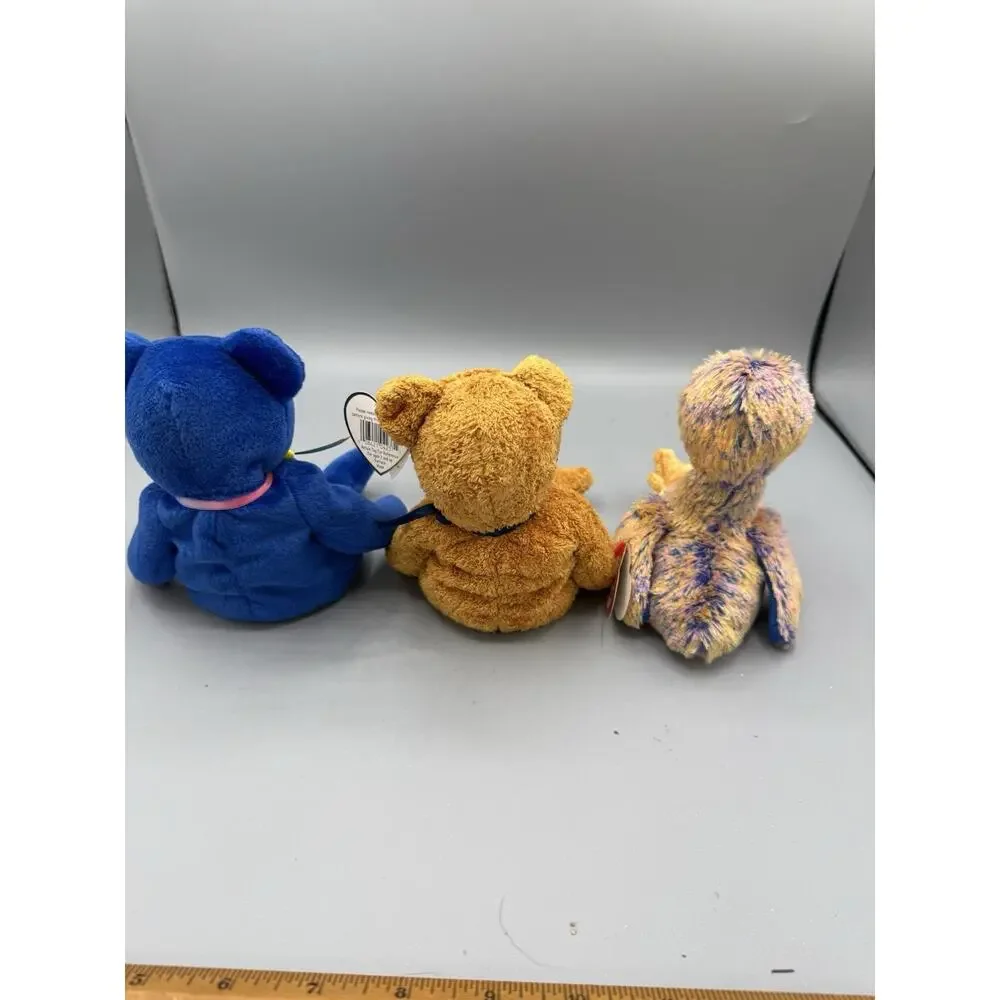 TY Beanie Baby Plush Lot 3 Bears Duck Fuzzy Club Blue Brown With Tags